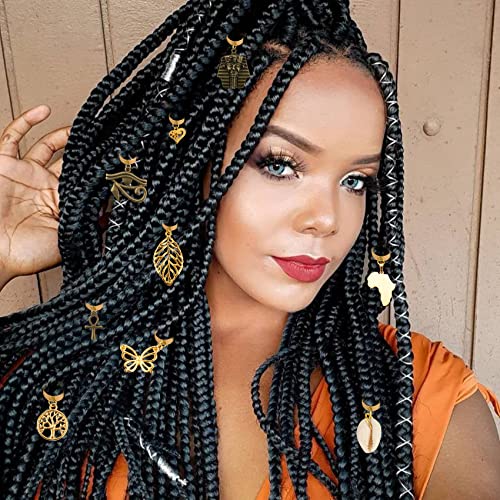 Messen 20 PCS Locs Braids Hair Cuffs 15 Styles Vintage African Pendant Charms Butterfly Shell DIY Hair Accessories (Bronze and Gold)