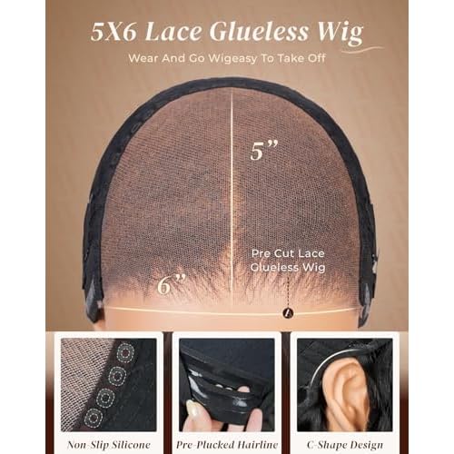 Arabella 6x5 Wear and Go Glueless Wig 12a Glueless Wigs Human Hair Pre Plucked Pre Cut 210% Density Loose Body Wave Lace Front Wigs Human Hair 100% Pre Bleached Knots Wig (20inch, 5X6 Body Wave)
