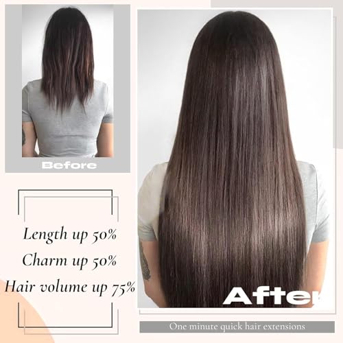 Clip in Hair Extensions Real Human Hair 20 inch, 8Pcs/120g Human Hair Clip in Extensions, Seamless Clip in Hair Extensions Human Hair #4/27 Medium Brown/Dark Blonde, 20 Inch