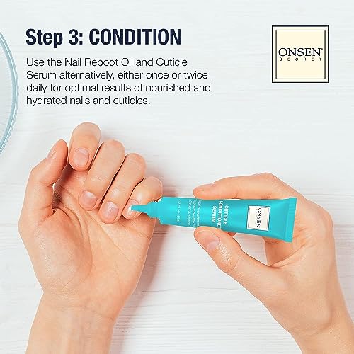 Onsen Secret Complete Nail Reboot Kit w/Cuticle Oil 10ml, Nail File 120/180 Grit Double Sided, A 3-Way Buffer Block & Cuticle Serum-15ml in Action | Super Value Pack