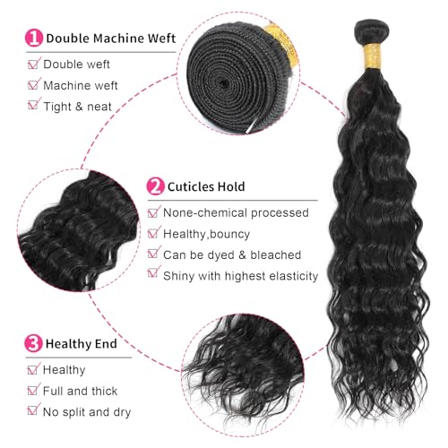 Deep Wave Bundles Human Hair 20 22 24 26 Inch Water Wave Human Hair Bundles Natural Curly Hair Bundle Double Weft Wet and Wavy Quick Weave Hair Extensions for Women