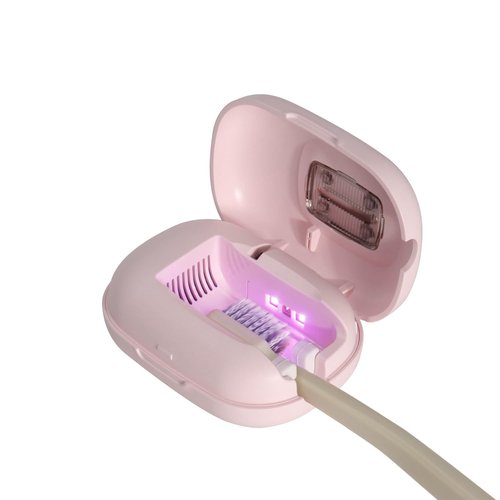 ELMWAY Toothbrush Holder, Toothbrush Cleaner Case, Portable USB Charging Toothbrush Cover with U V-C Light, Travel Toothbrush Holder (Pink-Fan-Heat)