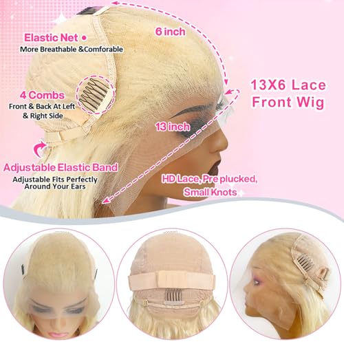 34 Inch 613 13x6 Lace Front Wig Human Hair 200 Density Blonde Wig Human Hair 13x6 Body Wave HD Lace Front Wigs Human Hair Pre Plucked Blonde Lace Frontal Glueless Wigs For Women