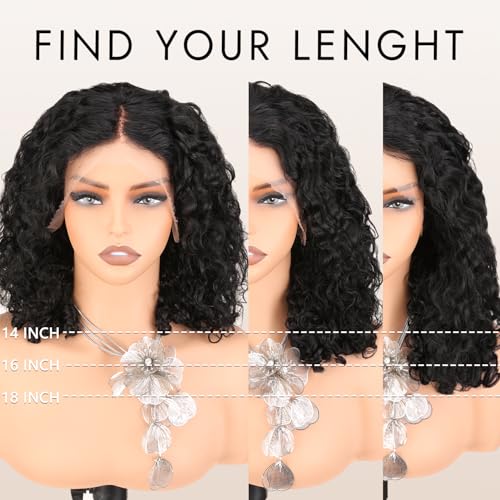 Bouncy Curly Wig Human Hair with Spiral End, 13x4 Lace Frontal Burmese Curly Bob Wigs, Water Wave Brazilian Pre Plucked Wigs for Black Women Natural Color 16 Inch