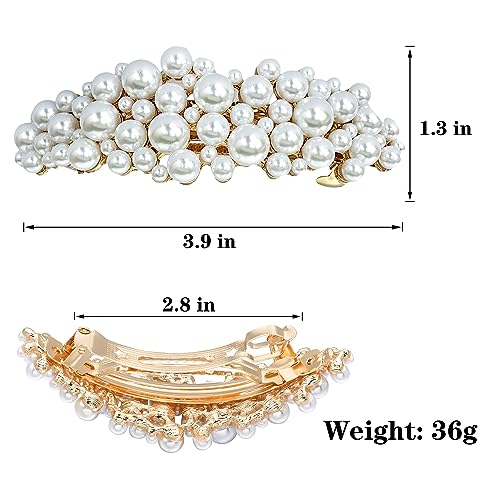 Yusier Large Pearl Hair Accessories Metal Vintage Hair Barrettes French Double Clasp Barrettes Decorative Hair Clasps Accessories for Women Girls (Large 01)