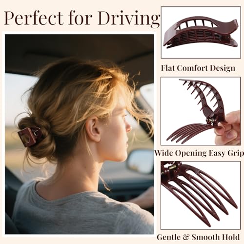 8 Pack Flat Hair Clips for Women ? Glossy Neutral No-Slip Flat Claw Clips for Thick & Thin Hair, Large Strong Hold Square Rectangle Hair Accessories for Work & Stylish Fall Outfits