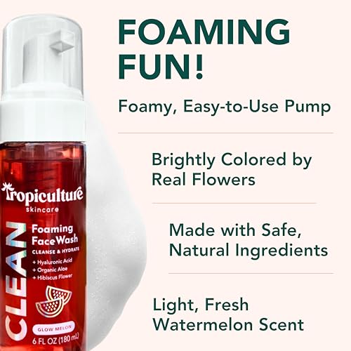 Tropiculture Clean Kids Face Wash | Gentle Facial Cleanser for Kids, Preteens, & Teens | Glow Melon Watermelon FaceWash | Natural, Non-Toxic Skin Care for Girls & Boys | Sensitive Skin Friendly