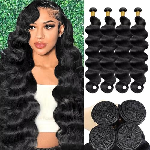 12A Human Hair Bundles 20 22 24 26 Inch Body Wave Bundles Human Hair 100% Unprocessed Brazilian Virgin Weave 4 Bundle for Women Natural Black Real Body Wavy Human Hair Extensions