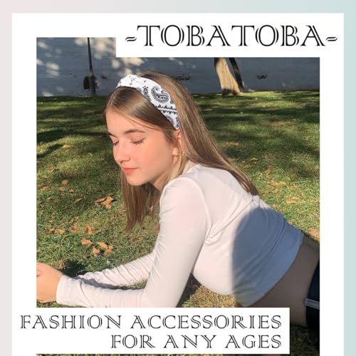 TOBATOBA Bandana Headbands: Paisley Prints, Boho Style Headwraps for Women and Girls - Non-Slip Hair Accessories in Red, White, and Black