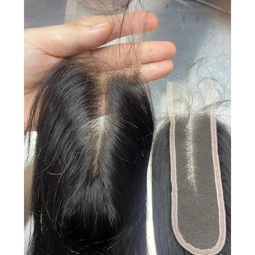2x6 Lace Closure, Skinlike Invisible HD Transparent Swiss Lace Closure Pre Plucked with Baby Hair 12A Grade Brazilian Human Hair with Small Single Knots Middle Part 16 Inch