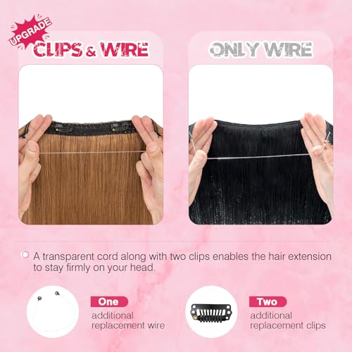 Halo Hair Extensions Real Human Hair, MY-LADY Adjustable Halo Extensions Real Human Hair, 16 inch Light Brown Women's Long Straight Hair Invisible Wire Hair Extensions