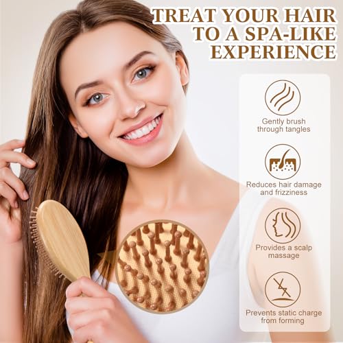 Meanplan 40 Pack Bamboo Hair Brush Bulk Mini Wood Hairbrushes for Women Hair Growth Detangle Tail Comb Paddle Hairbrush for Massaging Scalp Women Men Wedding(Round Head)