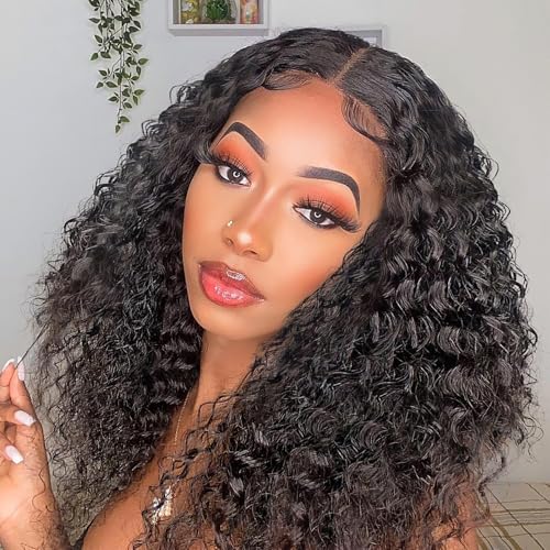 Bob Wig Human Hair 13x6 Lace Frontal Deep Curly Wave, 200 Density Short Wigs for Black Women, Pre Plucked with Baby Hair Natural Hairline Easy to Style (20 Inch)