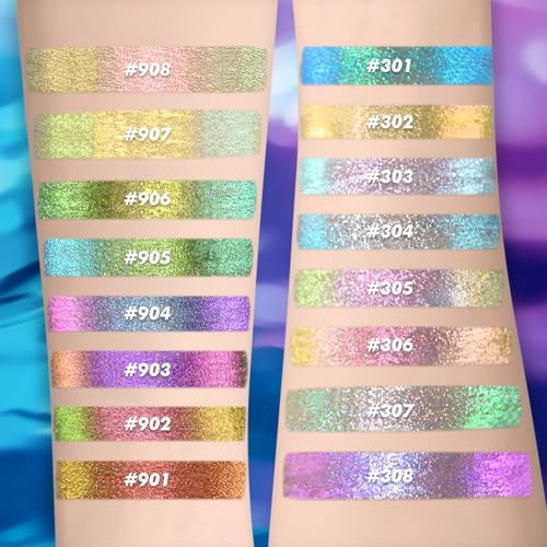CHARMACY Multichrome Eyeliner Liquid Liner, Glitter liquid eyeliner waterproof, Metallic Intense Color Shifting Colorful Eyeliner, Long wearing, Ultra-Fine Tip Smudge-proof, GREEN INDIGO 905