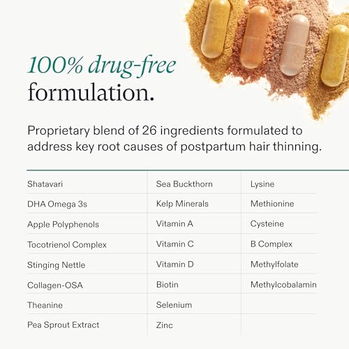 Nutrafol Postpartum Hair Growth Supplements, Clinically Tested for Visibly Thicker Hair and Less Shedding, Breastfeeding-Friendly - 1 Month Supply, 1 Refill Pouch