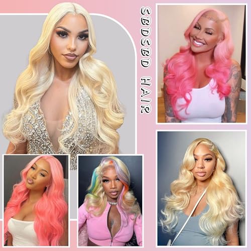 613 13x6 Lace Front Wig Human Hair 32 Inch Body Wave Blonde Wig Human Hair 13x6 200 Density HD Lace Front Wigs Real Human Hair Pre Plucked with Melted Hairline Tiny Knots Tangle Free Shedding Free