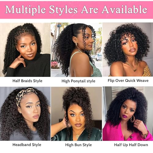 Kinky Curly Half Wig Human Hair Wear Go Glueless Wigs Human Hair 200 Density 3 In 1 Seamless Flip Over Half Wigs Beginner Friendly Kinky Curly Wig Human Hair Drawstring Headband Wig for Women 24 Inch