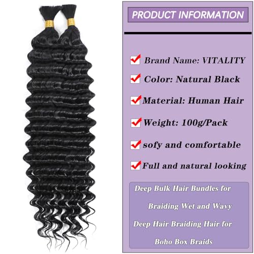 Human Braiding Hair for Boho Braids Bohemian 18 inch Deep Wave Bulk Human Braiding Hair 100% Virgin Human Hair Extensions