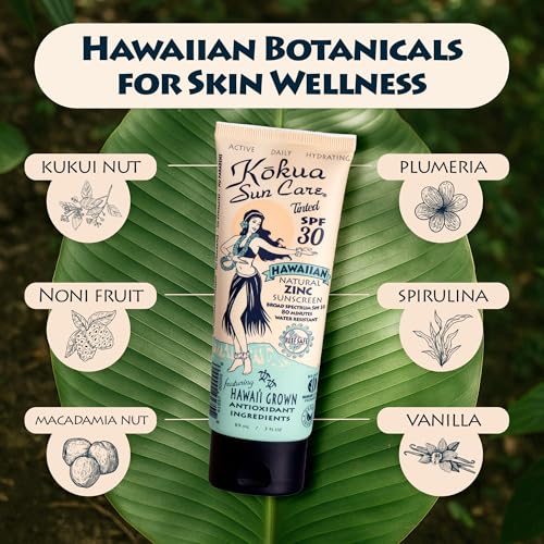 Kokua Sun Care Hawaiian Reef Safe SPF 30 | Zinc Oxide | Tinted Mineral for Face & Body | Sun Protection | Water Resistant | Chemical Free | Natural Ingredients