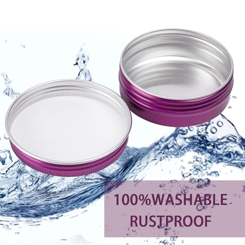 24 Pack 4oz Screw Top Aluminum Tin Jars with Screw Lids and Blank Labels - Refillable 120ml Metal Containers for Lip Balms, Candles, Salves, Spices, Crafts (Purple)