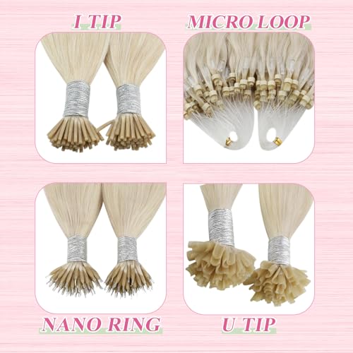 YoungSee U Tip Hair Extensions Human Hair Platinum Blonde 24 Inch Keratin Hair Extensions Platinum Blonde U Tips Extensions Blonde Utip Human Hair Extensions Blonde 50s/50g Hot Fusion Hair Extensions