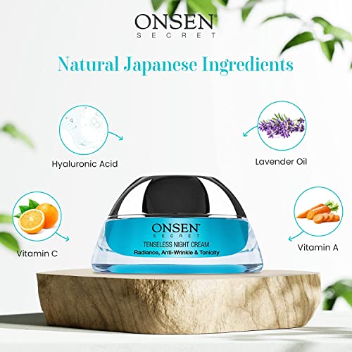 Onsen Secret Wrinkle Repair Tenseless Night Face Cream - Dermatologist Recommended Anti-Wrinkle, Radiance and Tonicity Cream - Anti Aging Ultra Boost Facial Cream for Dry Skin & Age Spots 50ml