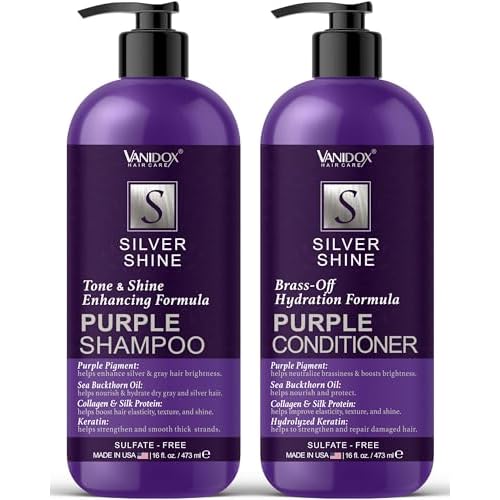 Sulfate Free Brass Toning Purple Shampoo and Conditioner Set for Grey and Silver Hair, Moisturizing & Color-Safe, Enhances Shine & Brightness, Made in USA (16 fl oz each)
