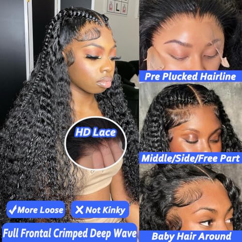 30 Inch Deep Wave Lace Front Wigs Human Hair 13x6 HD Lace Front Wigs Pre Plucked Brazilian Curly Human Hair Wig 200 Density Glueless Frontal Wigs For Black Women
