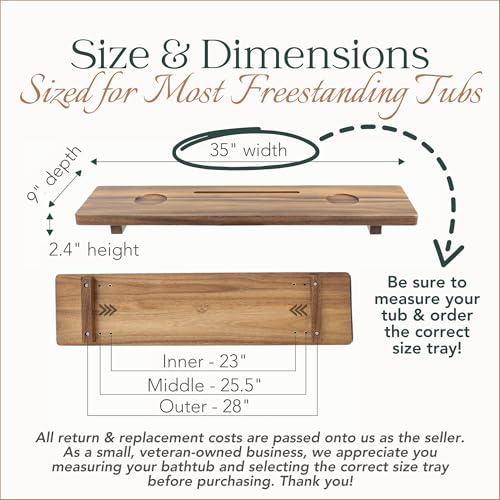 Premium Nature Shed Bathtub Tray for Freestanding Bath | Large & Thick 35¡± Acacia Wood Luxury Bath Tray for Tub | Anti-Tip, Non-Toxic, Adjustable Bathtub Trays for Tub with Bathroom Accessories Holder