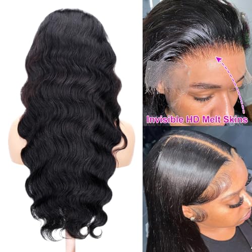 13x6 Lace Front Wigs Human Hair Pre Plucked 200 Density Body Wave Lace Front Wigs Human Hair HD Lace Frontal Wigs For Women With Baby Around Natural Hairline 28 Inch
