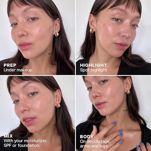 Saie Mini Glowy Super Gel - Hydrating Makeup Primer and Illuminating Glow Serum Enriched with Vitamin C and Squalane Oil - All-Over Liquid Highlighter Makeup for Instant Glass Skin - Roseglow (0.5 oz)