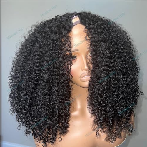 Afro Kinky Curly V Part Wig Human Hair Brazilian Virgin Upgrade U Part Wigs Glueless Afro Curly 180 Density Vpart Wig No Leave Out For Black Women 22Inch