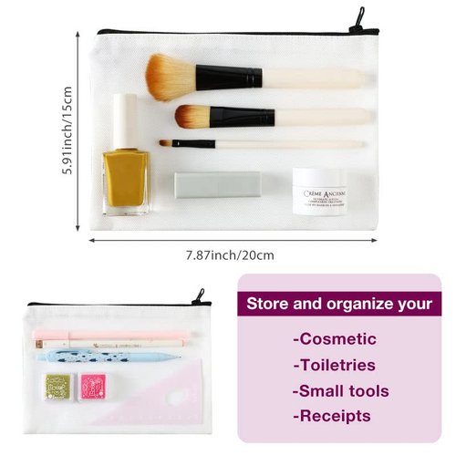 Xuniea 12 Pcs Cosmetic Bags Sublimation Blanks DIY Heat Transfer Makeup Bags Iron on Zipper Toiletry Pouch Canvas Pen Case(7.9 x 5.5 Inch,White)