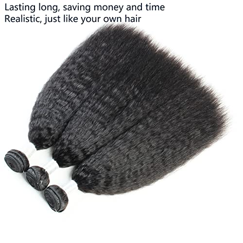 Light Yaki Bundles Human Hair Natural Weave Remy Hair Kinky Straight 3 Bundles 16 18 20 Inch Unprocessed Brazilian Virgin Hair Extensions Natural Color