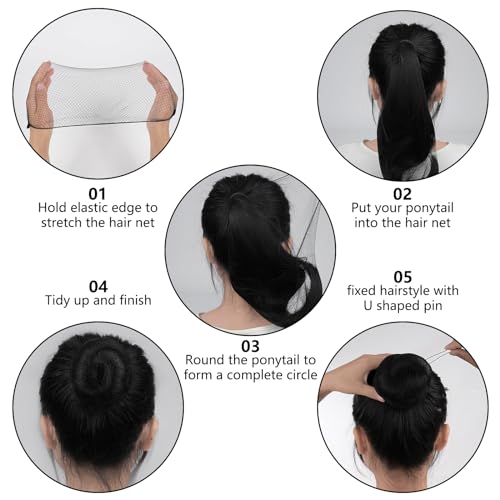 Hair Net Set: 20 Pieces 20-Inch Black Nets, 40 Pieces 2.4-Inch Brown U Pins - For Food Service, Bun Making, Ballet, and Versatile Hairstyling