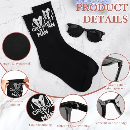 18 Pcs Wedding Groomsmen Gifts Set Include Pcs Men Toiletry Bags Pairs Cotton Groomsmen Socks Pairs of Sunglasses for Wedding Proposal Gifts Bachelor Party Travel Kit(Black)