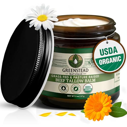 Organic Beef Tallow for Skin ? USDA-certified Whipped Tallow Balm for Skin Face and Body with Jojoba Oil and Cocoa Butter ? Unscented and Herb-Infused ? 2 oz.