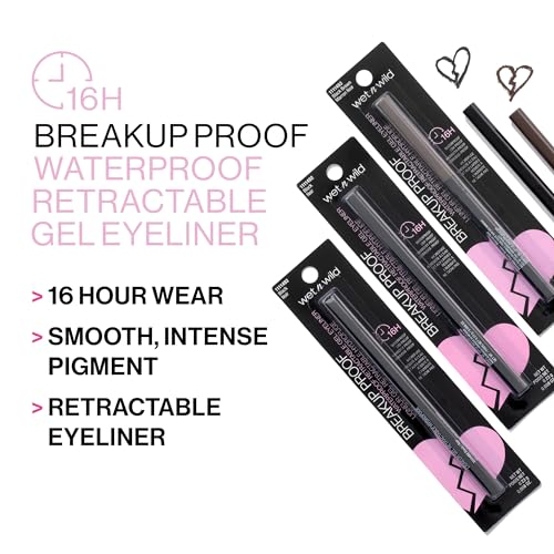 wet n wild Mega Last Breakup Proof Waterproof Retractable Gel Eyeliner - Ultra Pigmented 16-Hour Long Wear, Smudge Proof Satin Finish Formula, Cruelty-Free & Vegan - Brick Brown