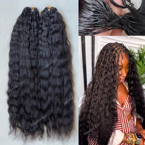 Knotless Crochet Human Hair Braids Extensions Pre Separated Wet and Wavy Brazilian Virgin Human Hair Braiding Bundles With Threading for Black Women Micro Link Meadow Hair 20inch 120g
