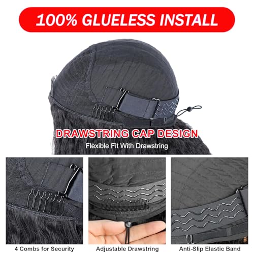 250% Density Kinky Straight Drawstring Half Wig Upgrade 3 In 1 Half Wigs With Drawstring Seamless Clip Ins Flip Over Human Hair Headband Wigs No Lace Glueless Wear And Go Wig Beginner Friendly 20 Inch