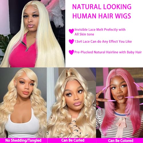28 Inch 613 Lace Front Wig Human Hair 180% Density 13x4 HD Transparent Straight Blonde Lace Front Wigs Pre Plucked with Baby Hair Glueless Blonde Lace Frontal Wig