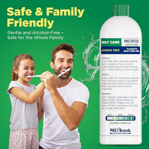 Prevention Daily Care Alcohol-Free Mouthwash, Hydrogen Peroxide Teeth Whitening with Soothing Fresh Mint for Bad Breath Treatment, Fluoride-Free Gum Care Oral Mouth Rince 16 oz 12 Pack