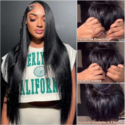 V Part Wig Human Hair Straight Vpart Human Hair Wig Upgrade U Part Glueless Half Wigs Human Hair Clip in V Part Wig Glueless With Elastic Drawstring No Leave Out for Women Beginner Friendly 26 Inch