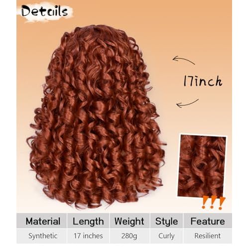 RunM Curly Wig with Bangs for Black Women Long Curly Afro Wig Big Bouncy Fluffy Synthetic Fiber Glueless Hair for Cosplay and Daily 17 Inch£¨Ginger£©