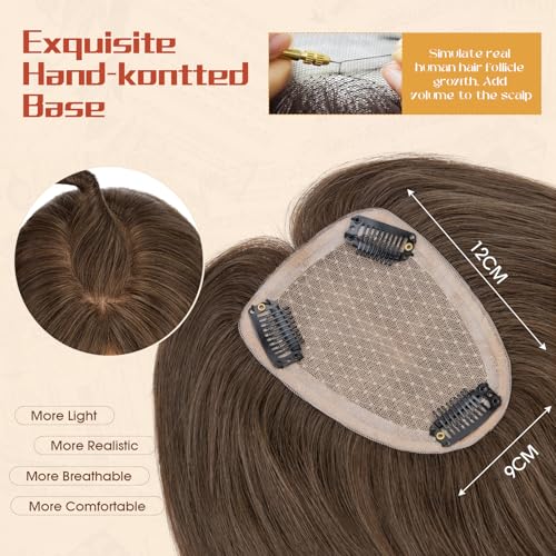 Rich Choices Human Hair Toppers for Women-100% Real Remy Hair Topper No Bang-Upgraded 150% Density 9 * 16CM Lace Base-Clip in Hairs Topper for Thinning Hairs-12Inch #2 Dark Brown