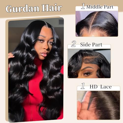 Real Human Hair Wigs 200 Density 13x6 Body Wave Lace Front Wigs Human Hair Pre Plucked HD Transparent Lace Frontal Wigs Natural Black Glueless Wig 34 Inch