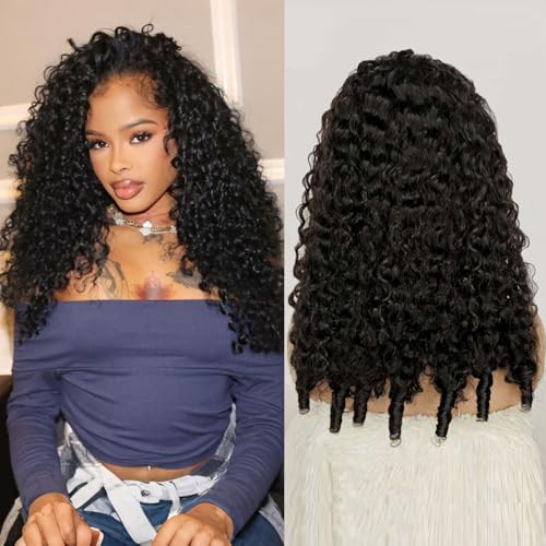 Half Wig Human Hair Burmese Curly Wig for Women 250 Density 3 In 1 Seamless Flip Over Half Wigs Beginner Friendly Glueless Wigs Human Hair with Spiral End Natural Color 20 Inch
