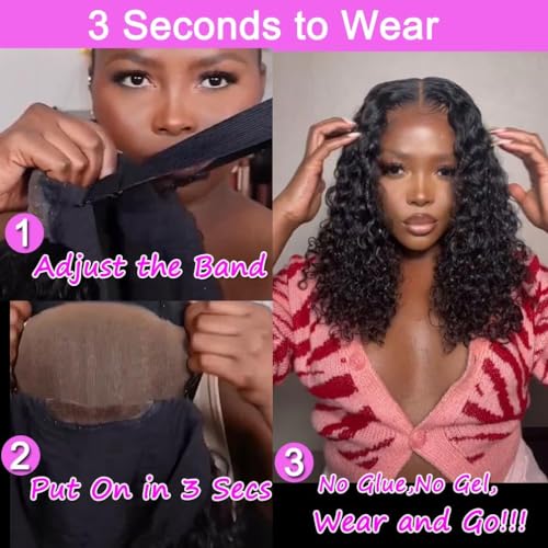 Wear and Go Glueless Wigs Human Hair Pre Plucked Pre Cut 4x4 Lace Front Wigs for Black Women Glueless for Beginners Curly Human Hair Wig (30 Inch)