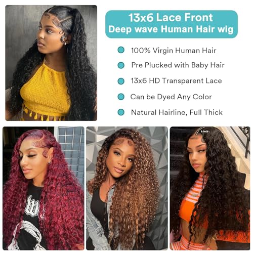Deep Wave Lace Front Wig - HD Transparent Lace Front Wig for Women - 13x6, Deep Curly, 180% Density, Pre-Plucked, 24-Inch