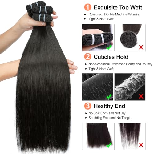 VIPbeauty Raw Straight Bundles Human Hair 100% Unprocessed 14A Raw Virgin Hair Straight 3 Bundles Human Hair Double Weft Natural Color 18 20 22Inch